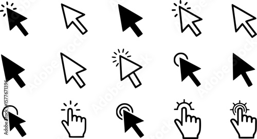 Cursor icons set and Computer curser vector icon Pointing sign Curser silhouette vector art of illustration
