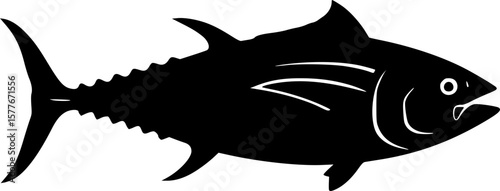 Tuna fish silhouette icon, tuna line art vector illustration silhouette of tuna black tuna silhouette. Vector illustration.
