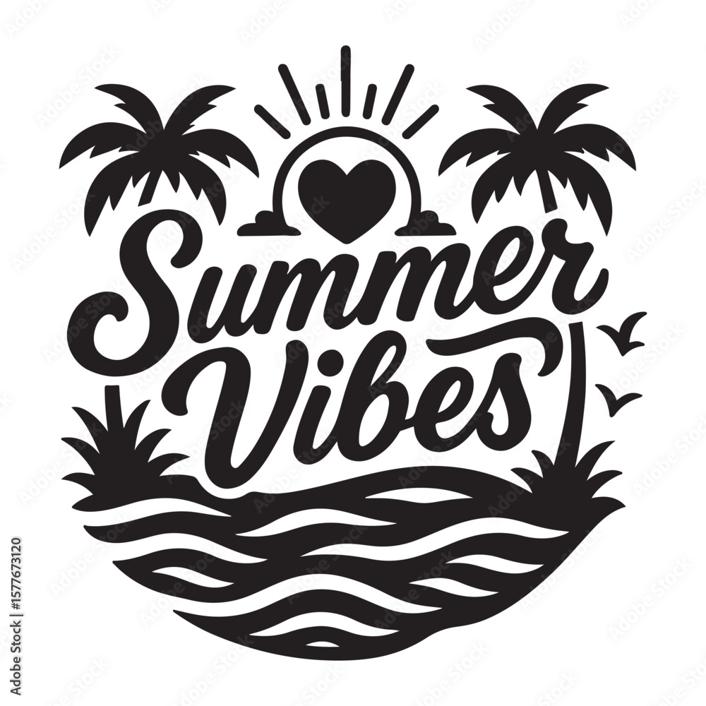 Obraz premium summer vibes logo with palm trees and sun.