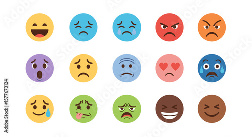 Collection of diverse oval shaped emoji icons displaying various expressions