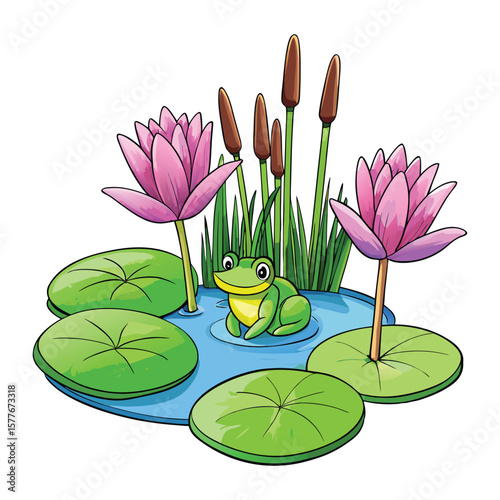 pink lotus in the pond and frog