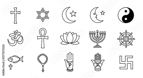 Collection of various religious symbols representing diverse belief systems