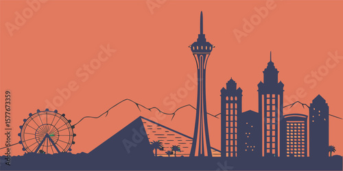 Las Vegas Vector Skyline: Stratosphere, Luxor & Casino Silhouette