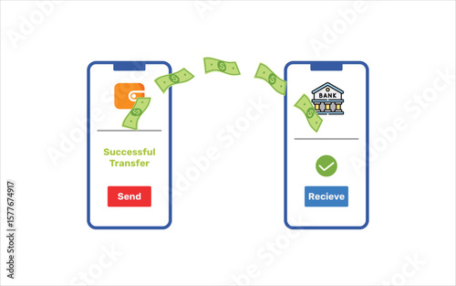 Illustration vector file of mobile-to-mobile money withdrawal and transfer. Features digital transaction with smartphone High quality with transparent background, banking, and digital wallet promotion