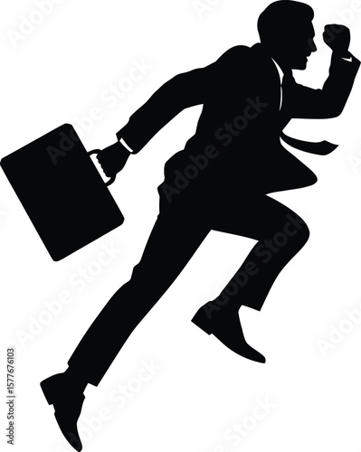 Energetic Businessman Silhouette Running with Briefcase