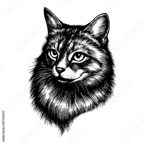 cat in woodcut style