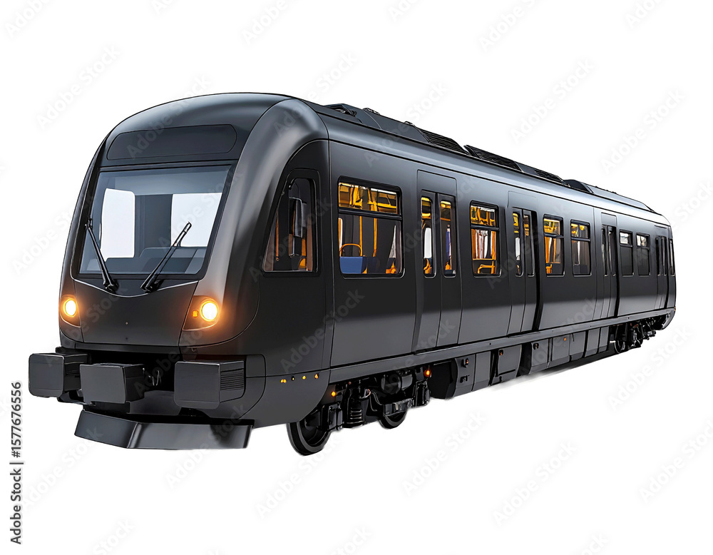 Fototapeta premium 3D black subway train icon isolated on transparent background. PNG
