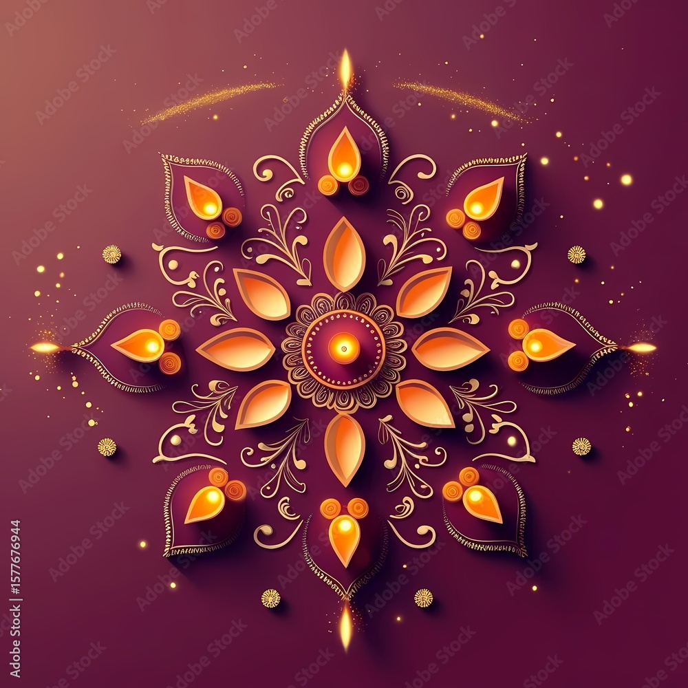 Obraz premium Symmetrical Diwali Festival Art in Flat Style
