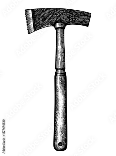 Vintage hatchet in an engraved style, black and white