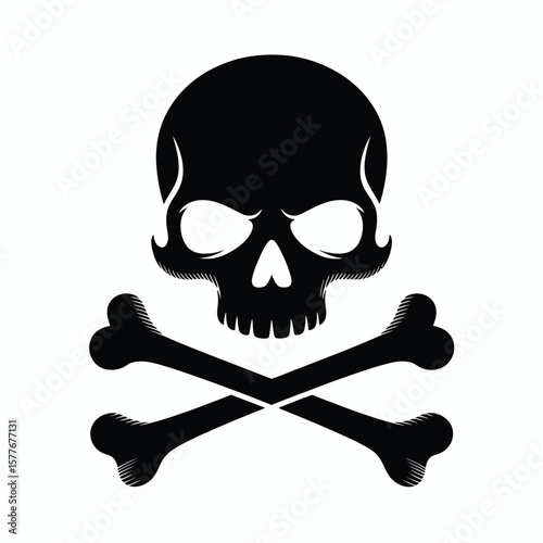 Crossbones Flat Vector Icon on White Background Suitable for Gaming Logos, Mobile Apps, Pirate Designs, Horror Themes, Halloween Graphics, and Digital Illustrations