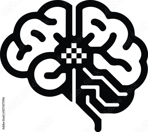 Minimalist Modern Brain with Integrated Circuit Design for AI Concept Isolated white background