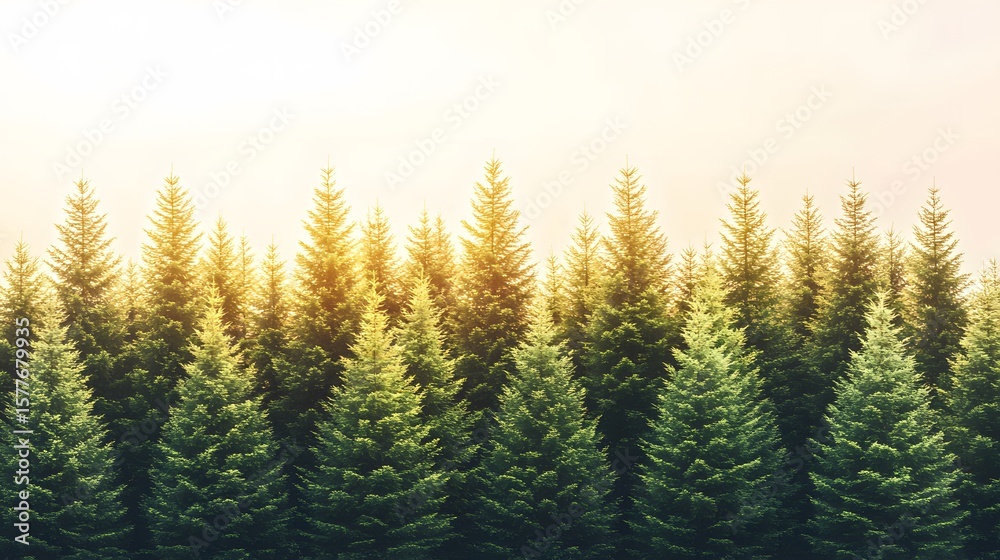 Sunlit Evergreen Forest Landscape Nature Background