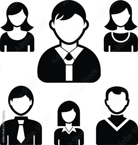black and white corporate people icons collection, male and female avatars
