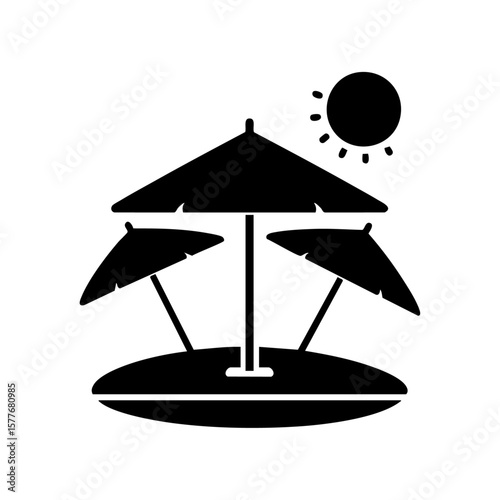Beach umbrella sunny day symbol ideal for travel brochures, websites, and advertisements enhancing the summer and vacation concept.