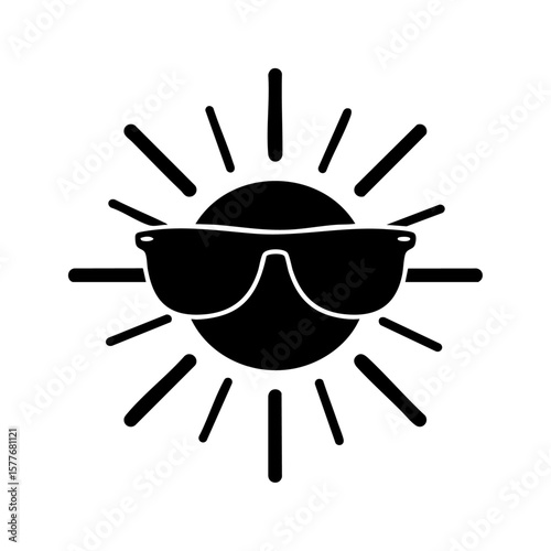 Sun wearing sunglasses a simple icon. suitable for summerthemed projects, lifestyle blogs, travel websites, and social media posts. Sun protection concept.