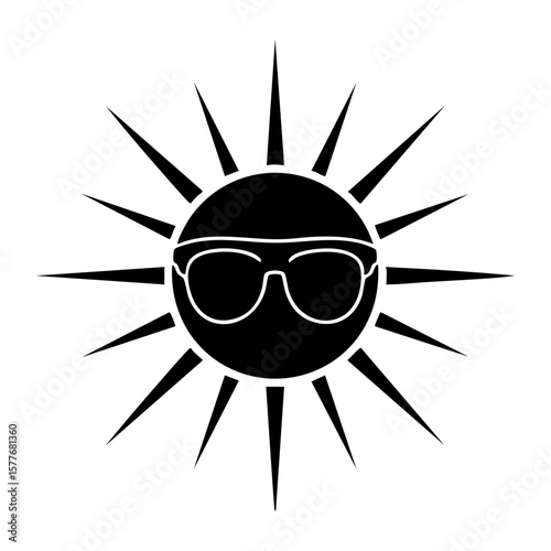 Sun wearing sunglasses a simple design. Suitable for summerthemed designs, greeting cards, and promotional materials for sunny destinations.