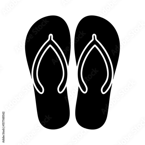 Pair of simple black flipflops suitable for summer vacation, beach, casual attire, footwear product display, and lifestyle designs.