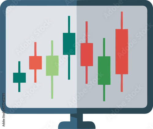 Stock market candlestick chart displayed on a computer monitor.