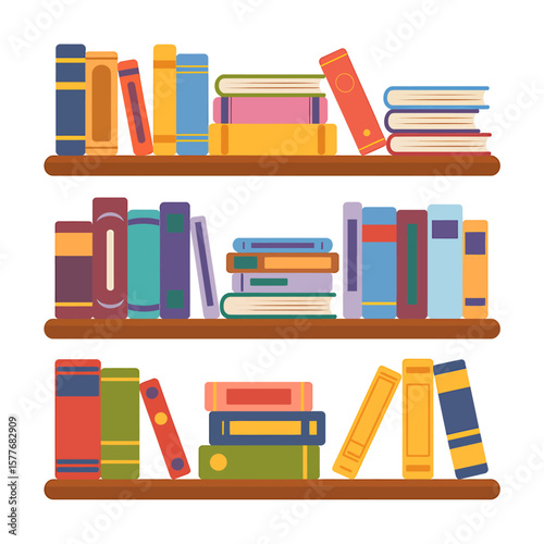 Colorful Flat Cartoon Book Shelves Illustration A Vibrant Collection of Books
