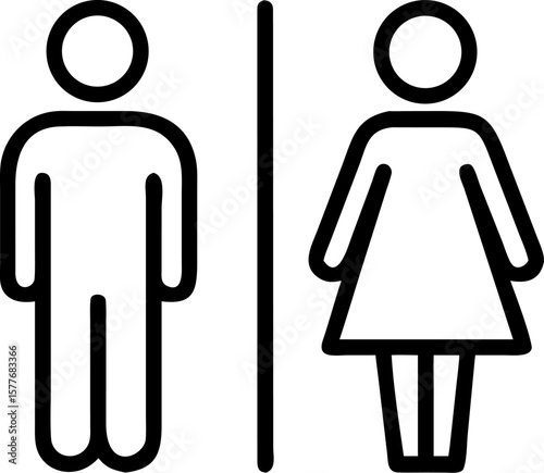 woman and man public toilet signs vector outline icon on white or transparent background. Washroom signs. Restroom or toilet door sign for gents and ladies . Printable sticker.	