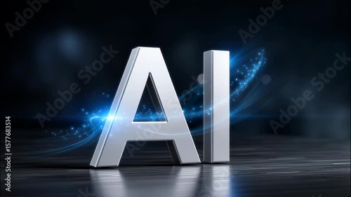 Artificial intelligence ai technology futuristic digital innovation glowing metallic letters with blue light effect and digital particles dark