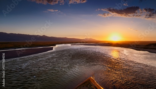 sunset over kyzketken channel nukus karakalpakstan uzbekistan