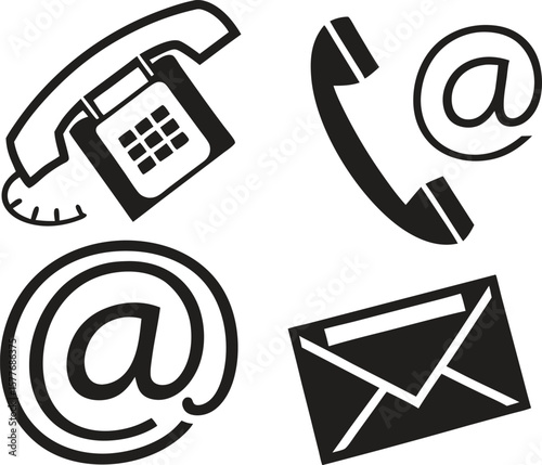 Black contact icons telephone email at symbol handset