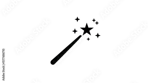 Simple black magic wand icon with stars and sparkles  