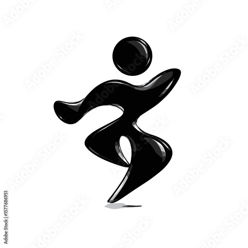 Abstract black silhouette of a dancing figure in motion  