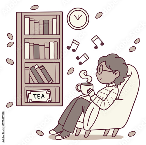 Cozy Reading Woman Line Art Book Lover Vector