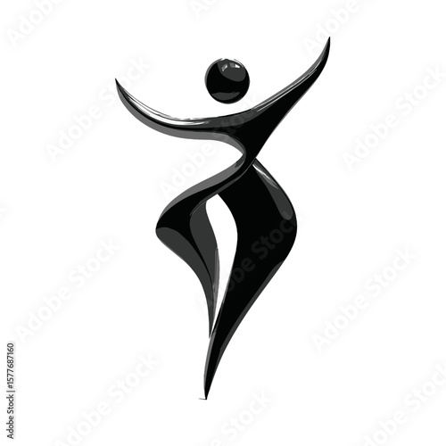 Abstract black silhouette of a dancing woman in joyful pose  