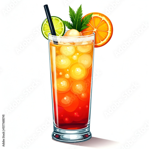 El Diablo, Fog Cutter cocktail PNG set bundle, transparent isolated background. Mixology, bar menu cocktails, colorful vibrant refreshing mixed drink with
