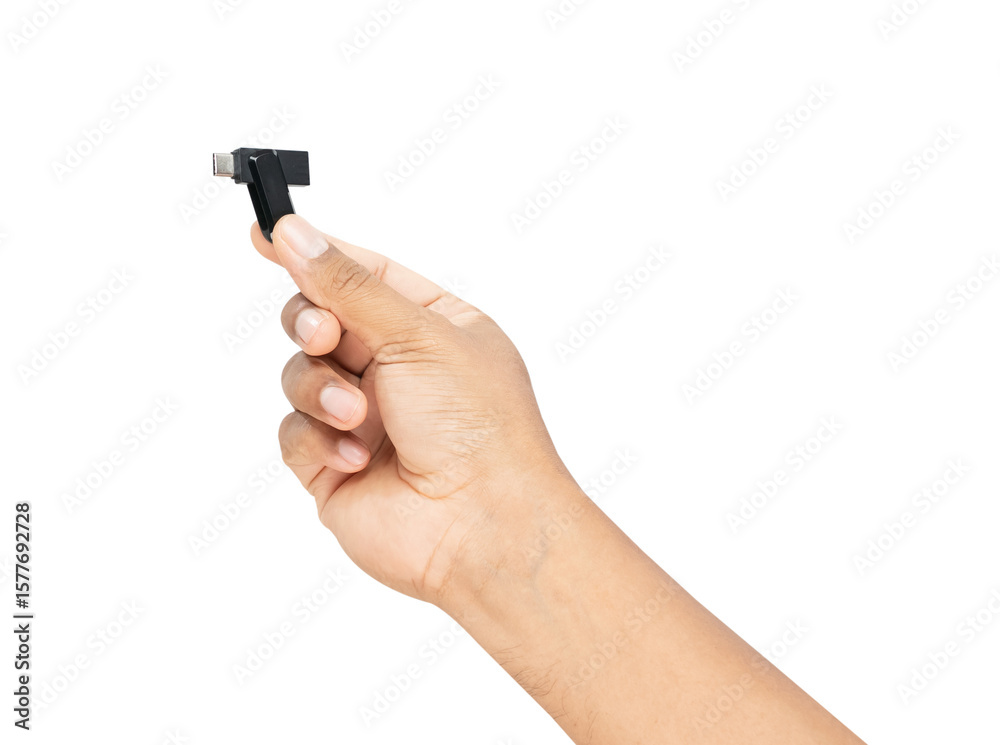 Hand holding usb stick on white background Hand holding usb stick on white background