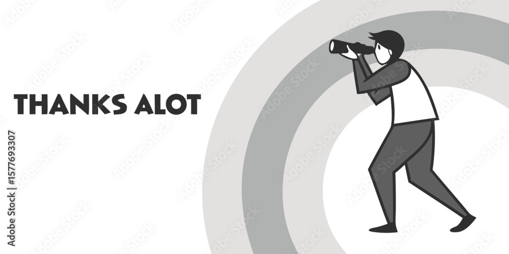 A person looking through a telescope with the words thanks alot on the left side of the image A person looking through a telescope with the words thanks alot on the left side of the image