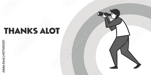 A person looking through a telescope with the words thanks alot on the left side of the image