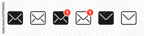 Mail and message icon collection. Envelope symbols with notification alerts and red badges. Vector illustration