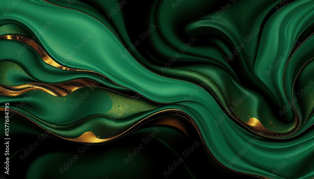 Obraz premium Abstract Emerald Green and Gold Flowing Texture for Elegant Background