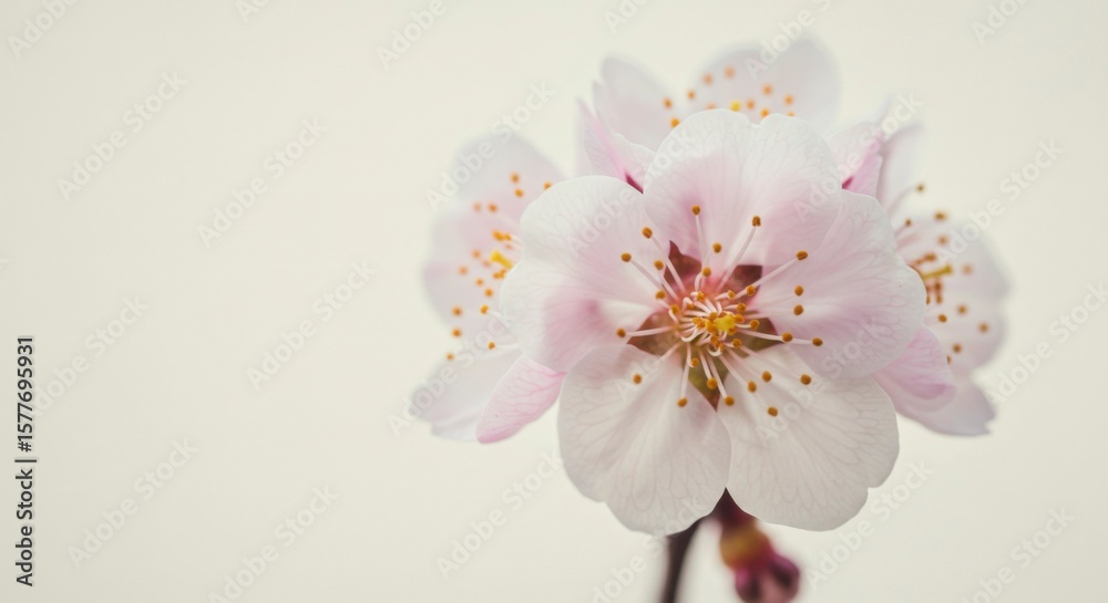 Fototapeta premium Close-up of delicate pink blossoms. Soft, light background