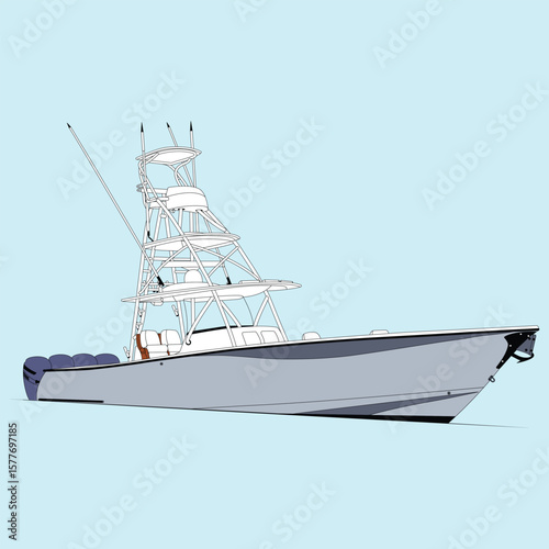 Vector Boat Line Art Illustration