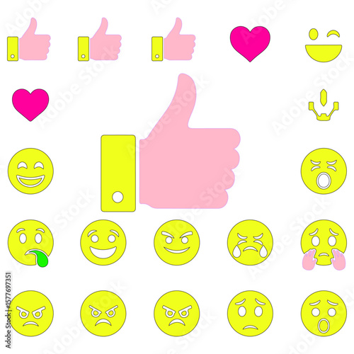 Social media likes and emoji icon set. Speech bubble messages with red and beige hearts. Love chat. Reaction buttons. Valentine's Day. Cartoon design icons