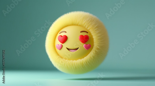 3D Fluffy Love Emoji with Heart Eyes on Colorful Background – Cute Romantic Emotion Icon