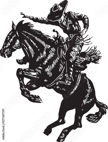 Bucking Bronco and Cowboy Silhouette Vector Illustration on Transparent Background