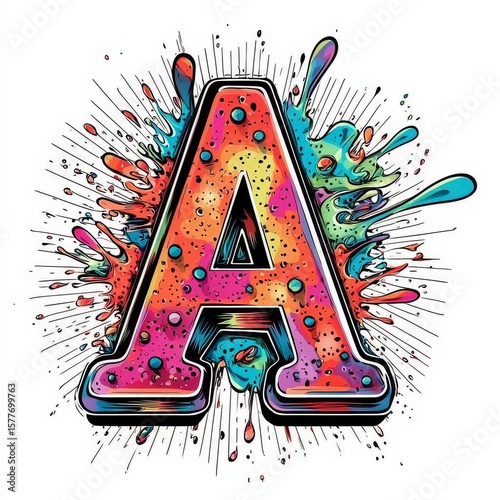 Artistic depiction of the letter A with a splash of vibrant colors.