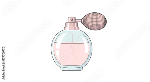Vintage style perfume bottle with atomizer bulb and light pink fragrance liquid elegant classic accessory for women