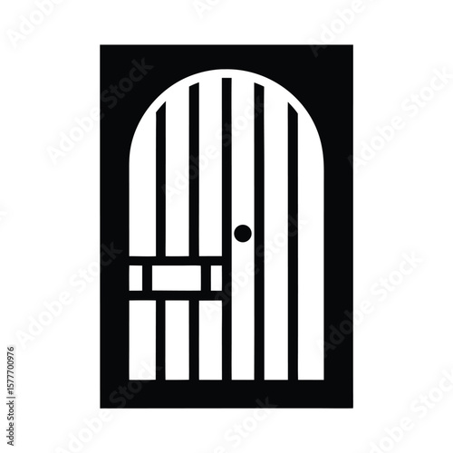 Jail cell door silhouette with barred design for law enforcement or prison related scenes