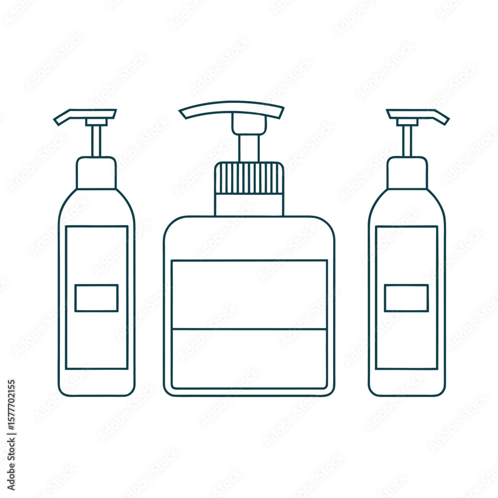 Three dispenser bottles with pump tops liquid container Three dispenser bottles with pump tops liquid container