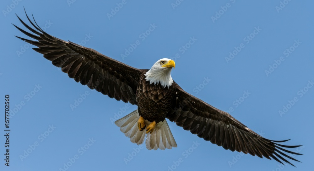 Obraz premium Bald eagle in flight against clear sky