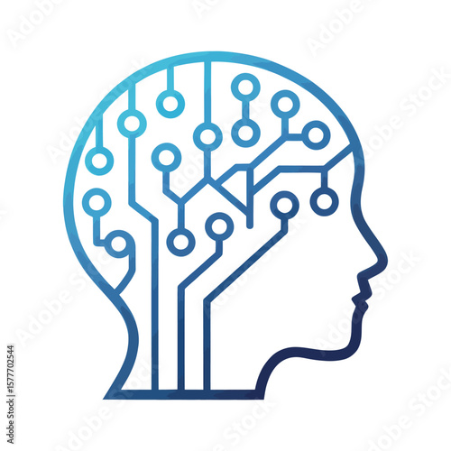 Digital Brain: A mesmerizing illustration of a human head silhouette infused with intricate circuit board patterns. This image symbolizes the fusion of human intellect and the power of technology.