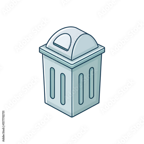 Grey Trash Can Illustration: A simple illustration of a grey trash can with a domed lid, suitable for various graphic design purposes.