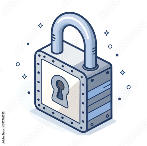 Secured Lock Icon: A stylized illustration of a robust metal padlock, rendered in a modern, minimalist aesthetic, symbolizes security and protection.